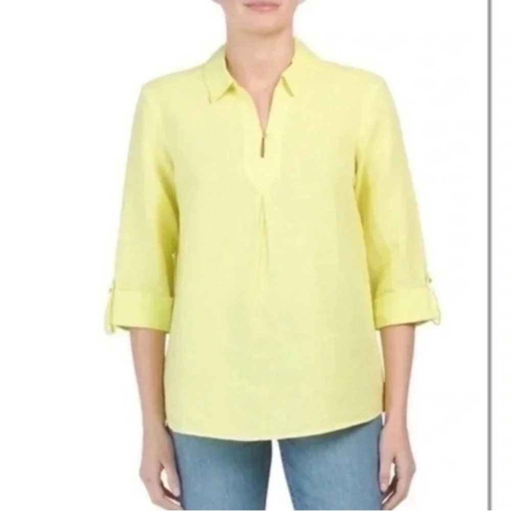 ELLEN TRACY Yellow Linen-blend Tunic